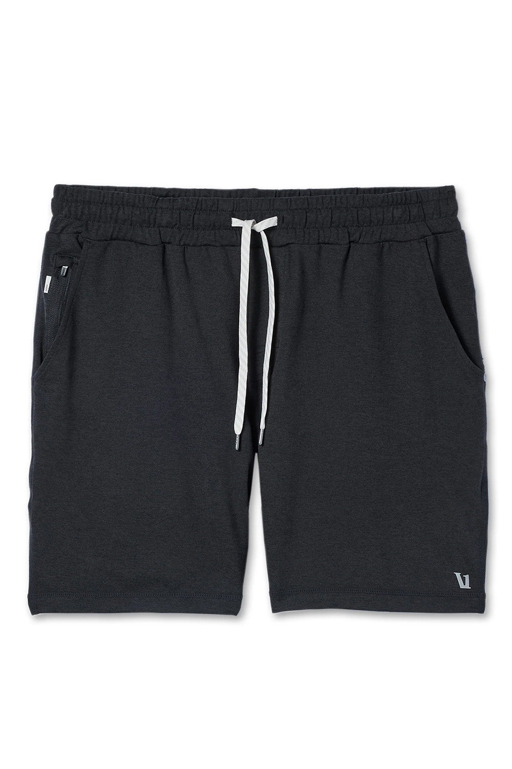 Vuori Ponto Performance Short 7 in Black Heather — Flatlay view
