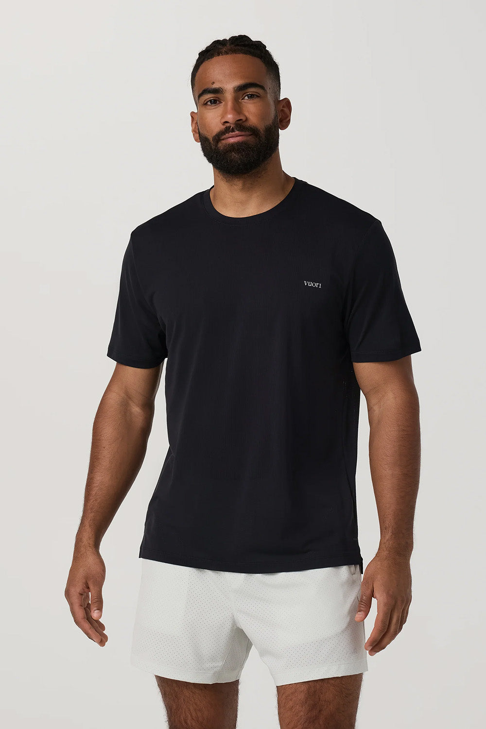 Vuori Strato Breathe Tee in Black — Front view