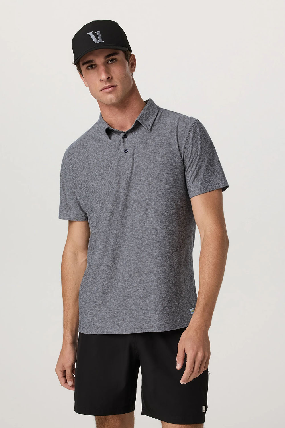 Vuori Strato Tech Polo in Heather Grey — Front view
