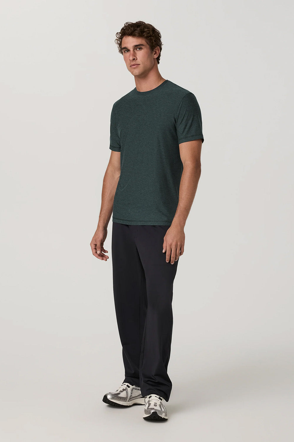 Vuori Strato Tech Tee in Hemlock Heather — Side view