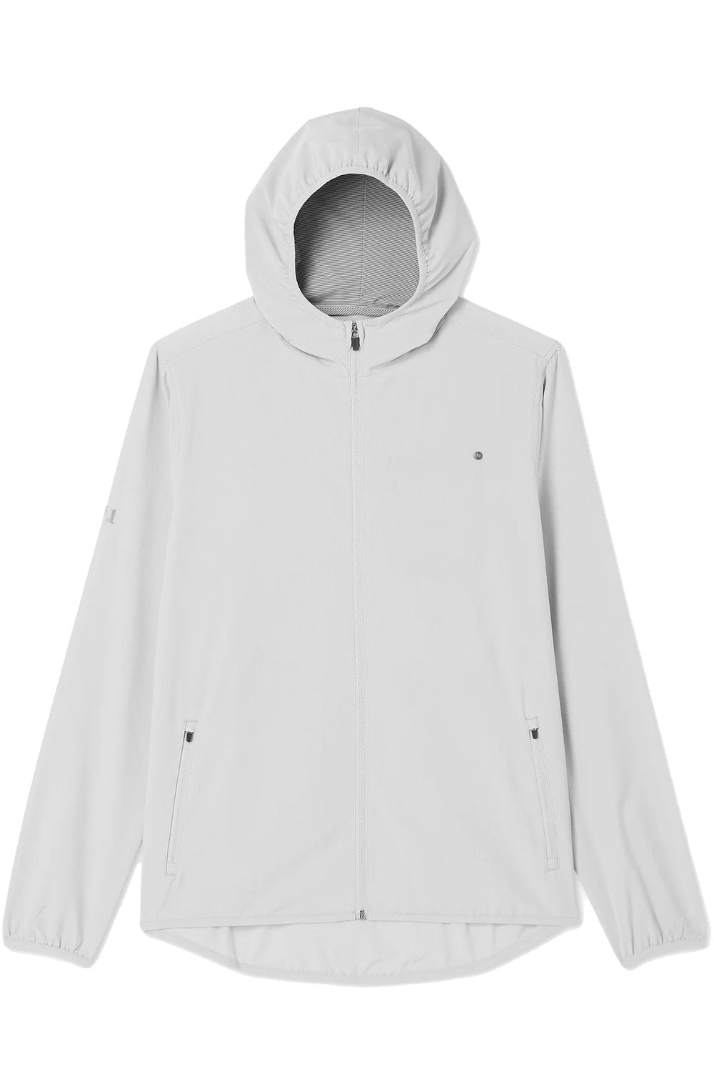 vuori outdoor trainer shell grey mist linen texture flatlay