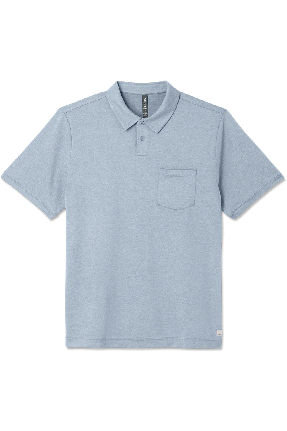 vuori ponto performance polo blue dusk heather flatlay