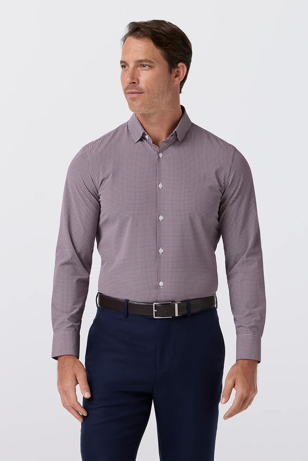 Mizzen+Main Leeward Dress Shirt in Merlot Peter Gingham — Front view