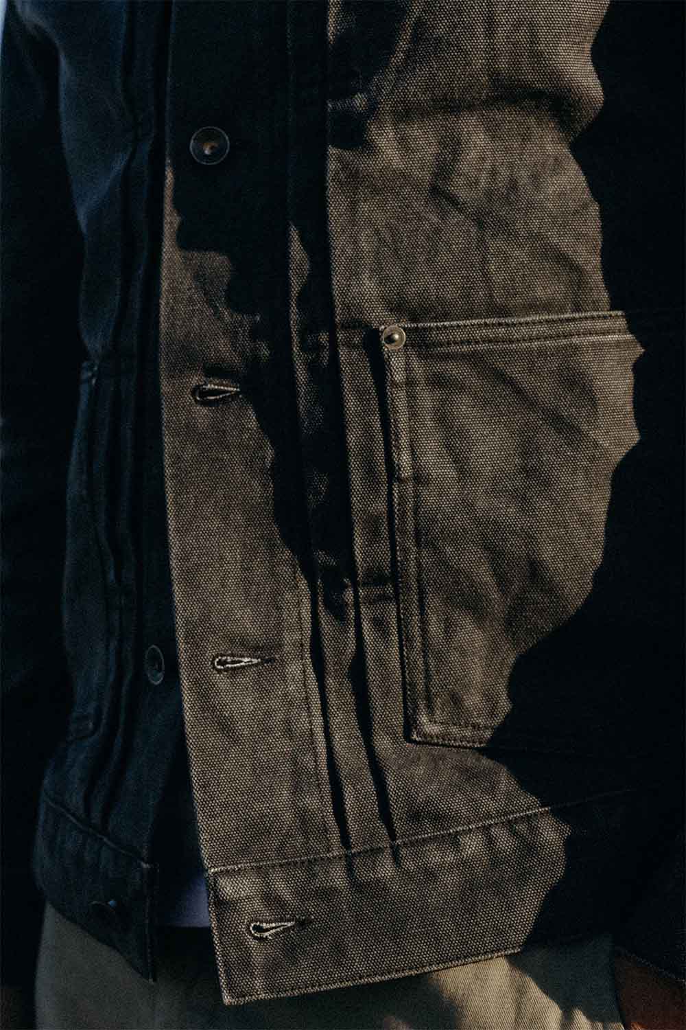 Taylor Stitch THE RYDER JACKET Coal Chipped Canvas Detail