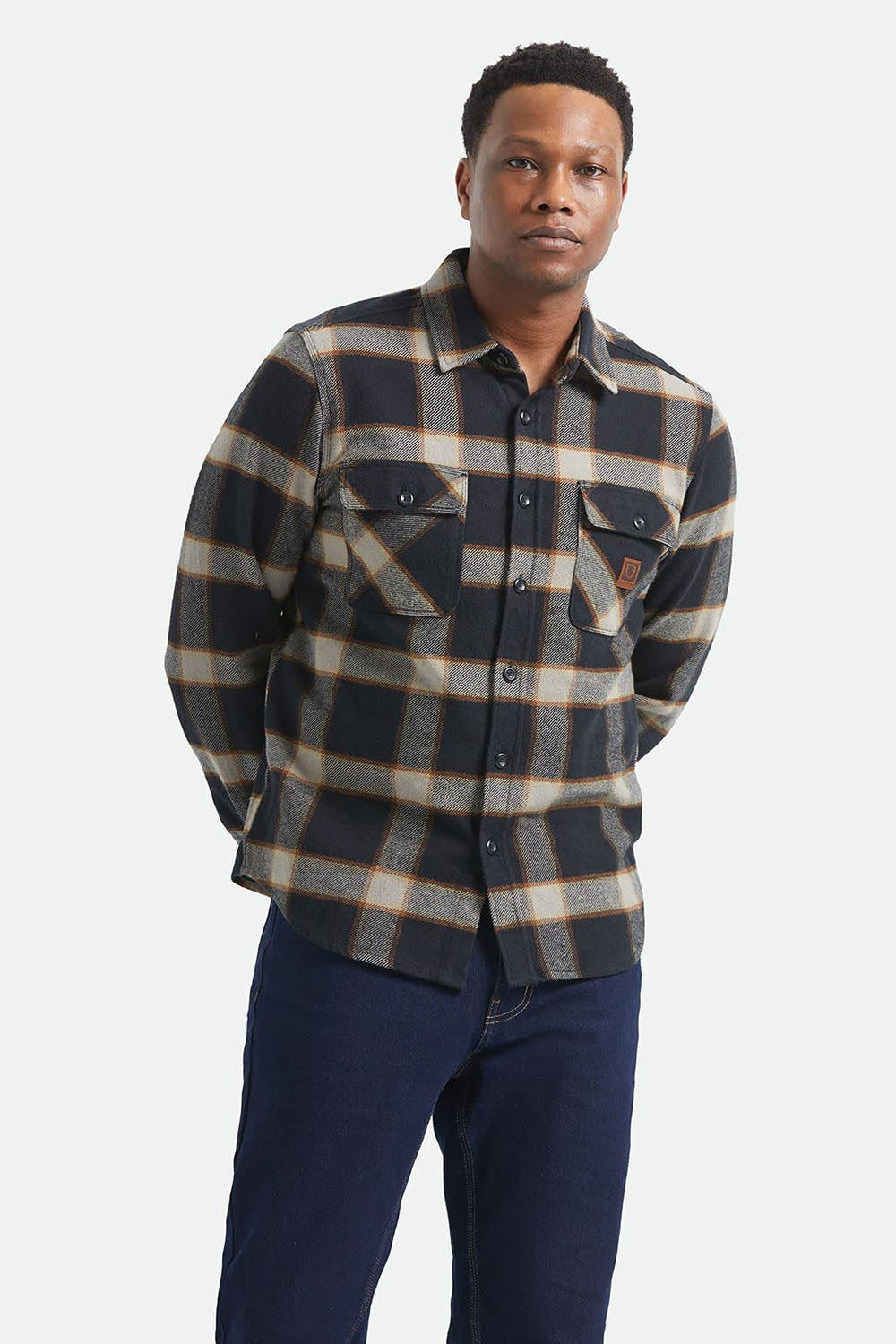 Brixton - Bowery Flannel - Black/Cream - Model Front