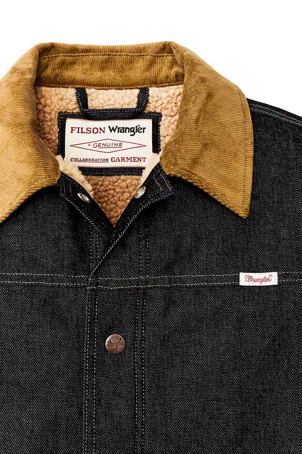 wrangler x filson denim work jacket indigo collar