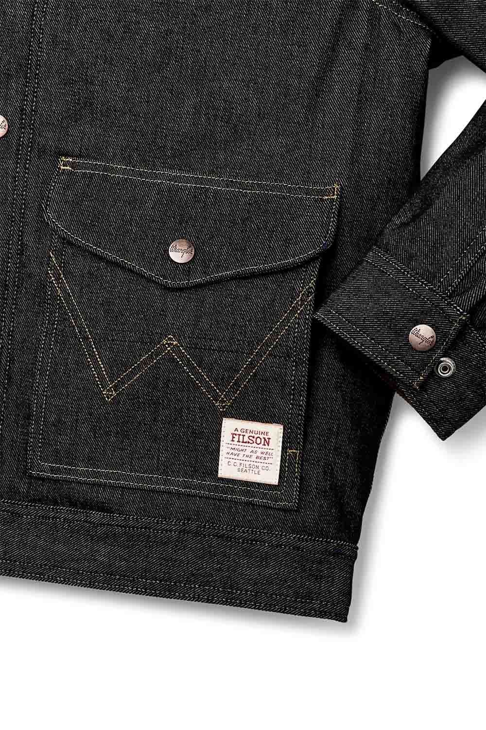 wrangler x filson denim work jacket indigo pocket