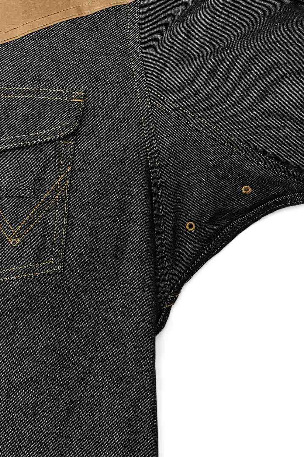 wrangler x filson wild adventure shirt indigo armpit