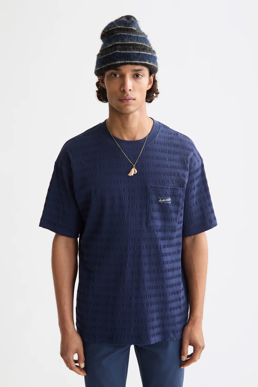 Scotch & Soda - Relaxed Textured T-Shirt - Peacoat - Front