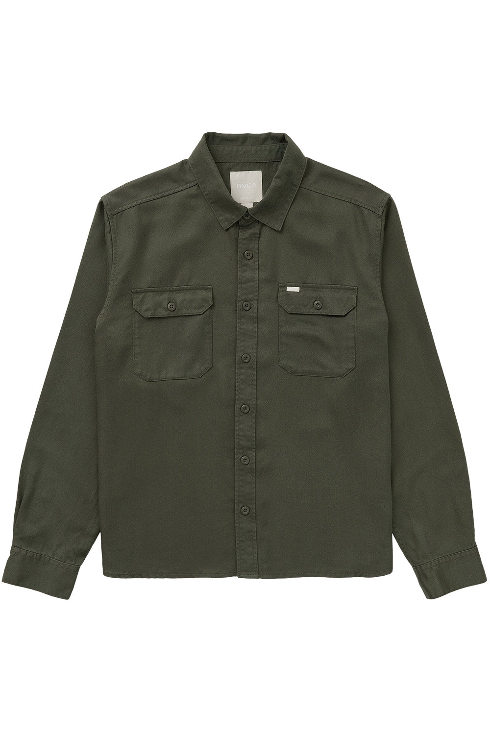 RVCA Vacancy Utility Shirt in Fatigue — Flatlay view