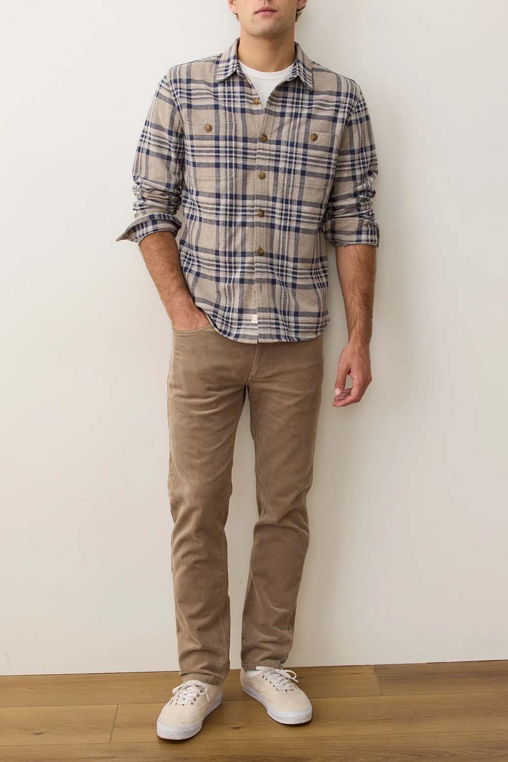 Marine Layer - PACIFICA STRETCH OVERSHIRT Taupe Plaid