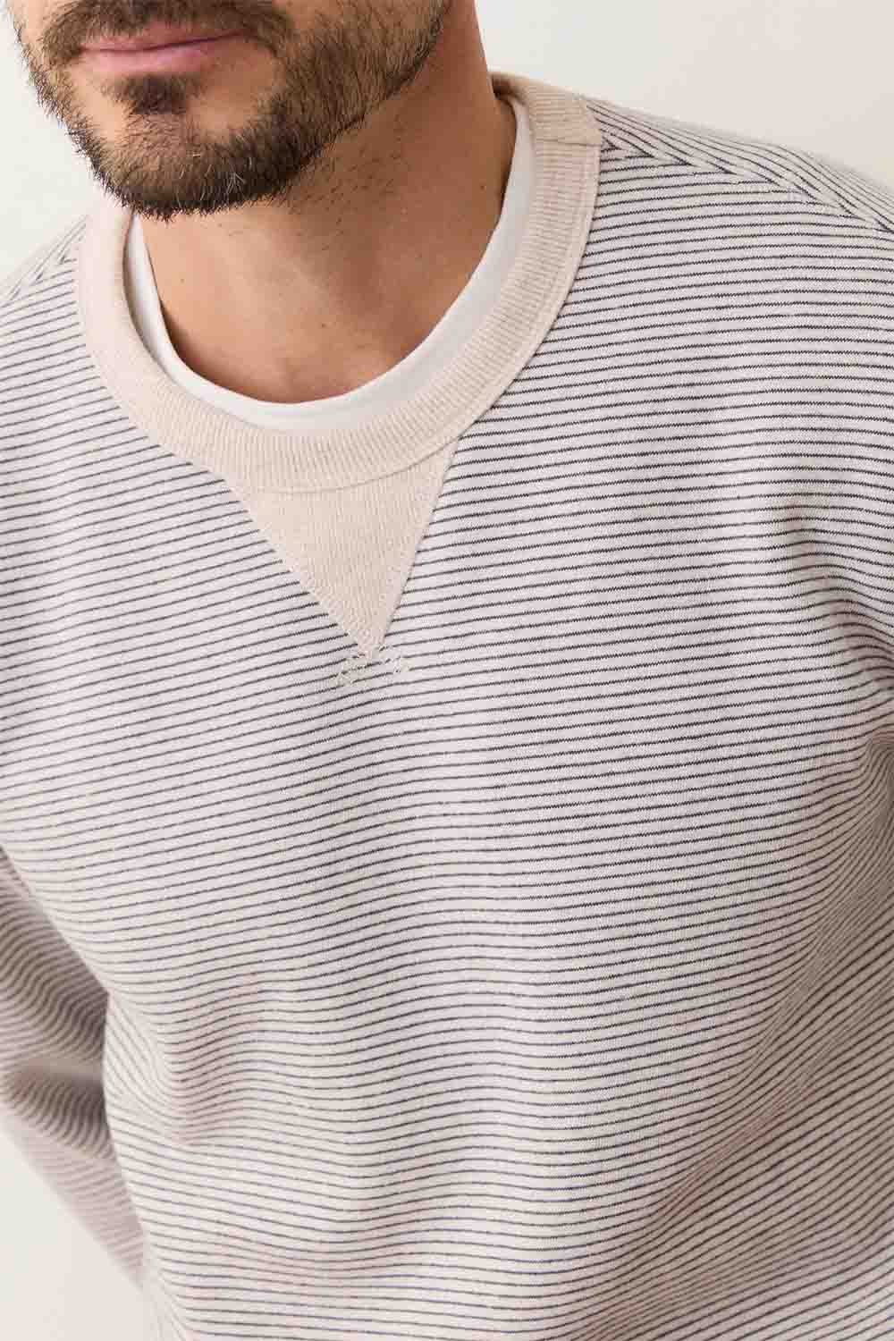 Marine Layer CLOUD 9 FLEECE CREWNECK Driftwood Baja Stripe Detail