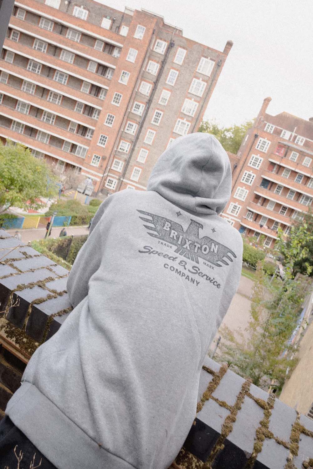 Brixton - Ewing Hood - Heather Grey - Model Back