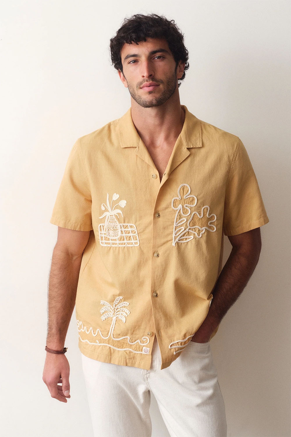 SOL EMBROIDERED RESORT SHIRT Mustard
