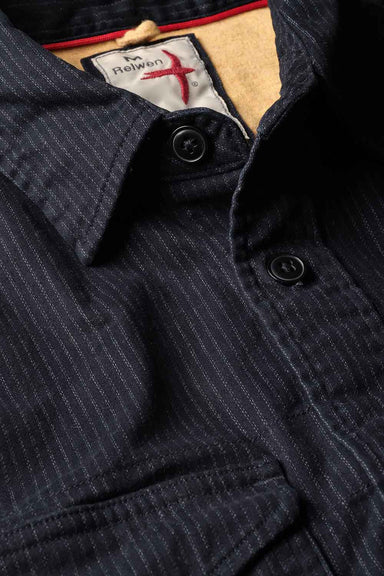 Relwen - Utility Workshirt - Dk Navy Tick Stripe - Detail