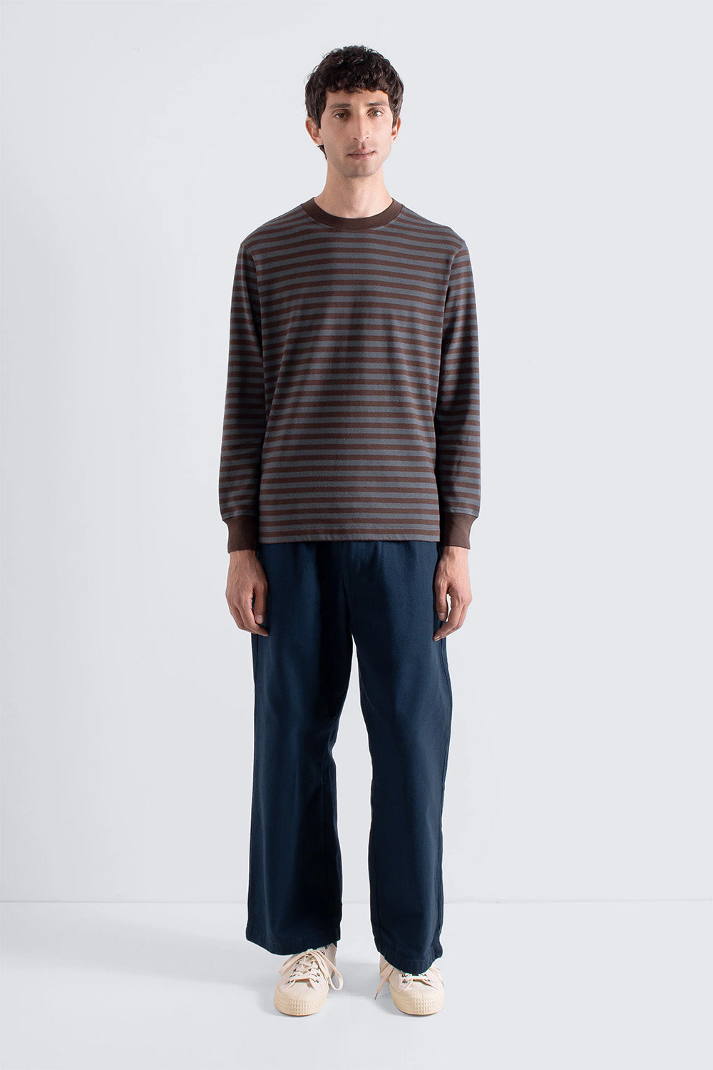 Far Afield - Breton Stripe Tshirt - Grey/Brown