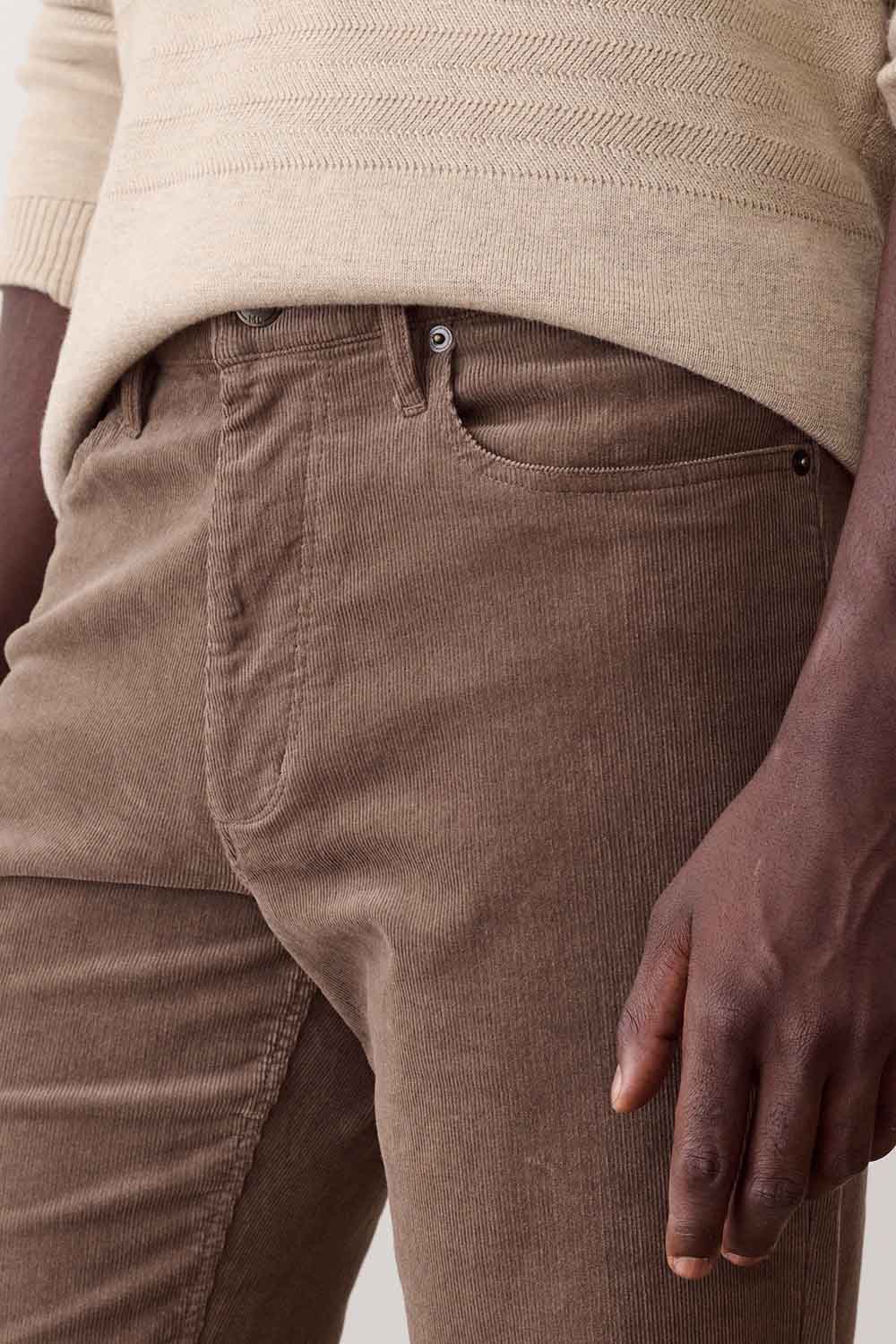 Marine Layer 5 Pocket Flex Terry Cords in Taupe — Detail waist view