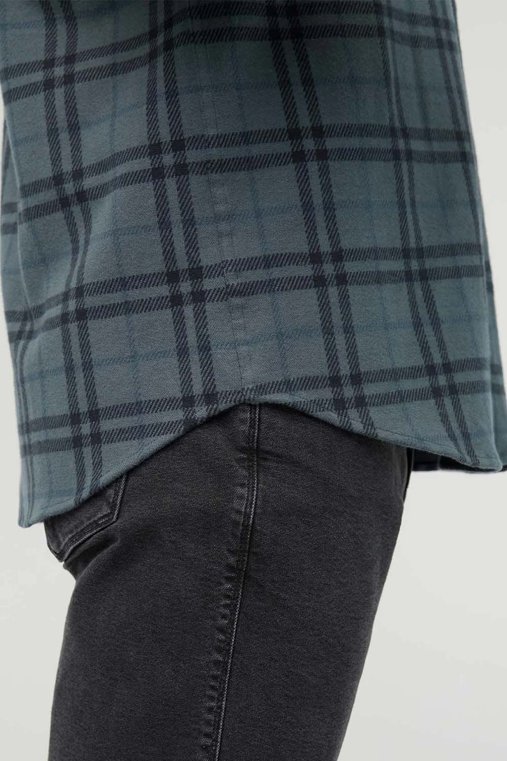 Duer Performance Flannel Overshirt in Marine Plaid — Detail-2 view