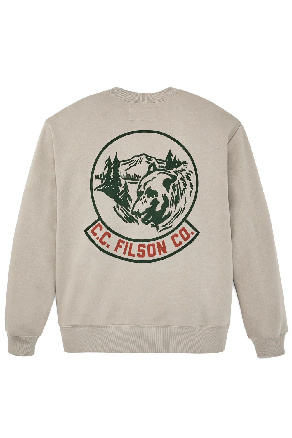 Filson Bear Graphic Crewneck in Vintage Khaki — Flatlay view