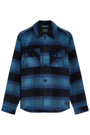 Scotch and Soda Checked Overshirt in Sky Captain Check — Flatlay view