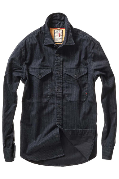 Relwen - Utility Workshirt - Dk Navy Tick Stripe - Front