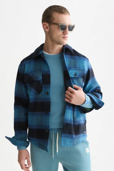 Scotch and Soda Checked Overshirt in Sky Captain Check — Front view
