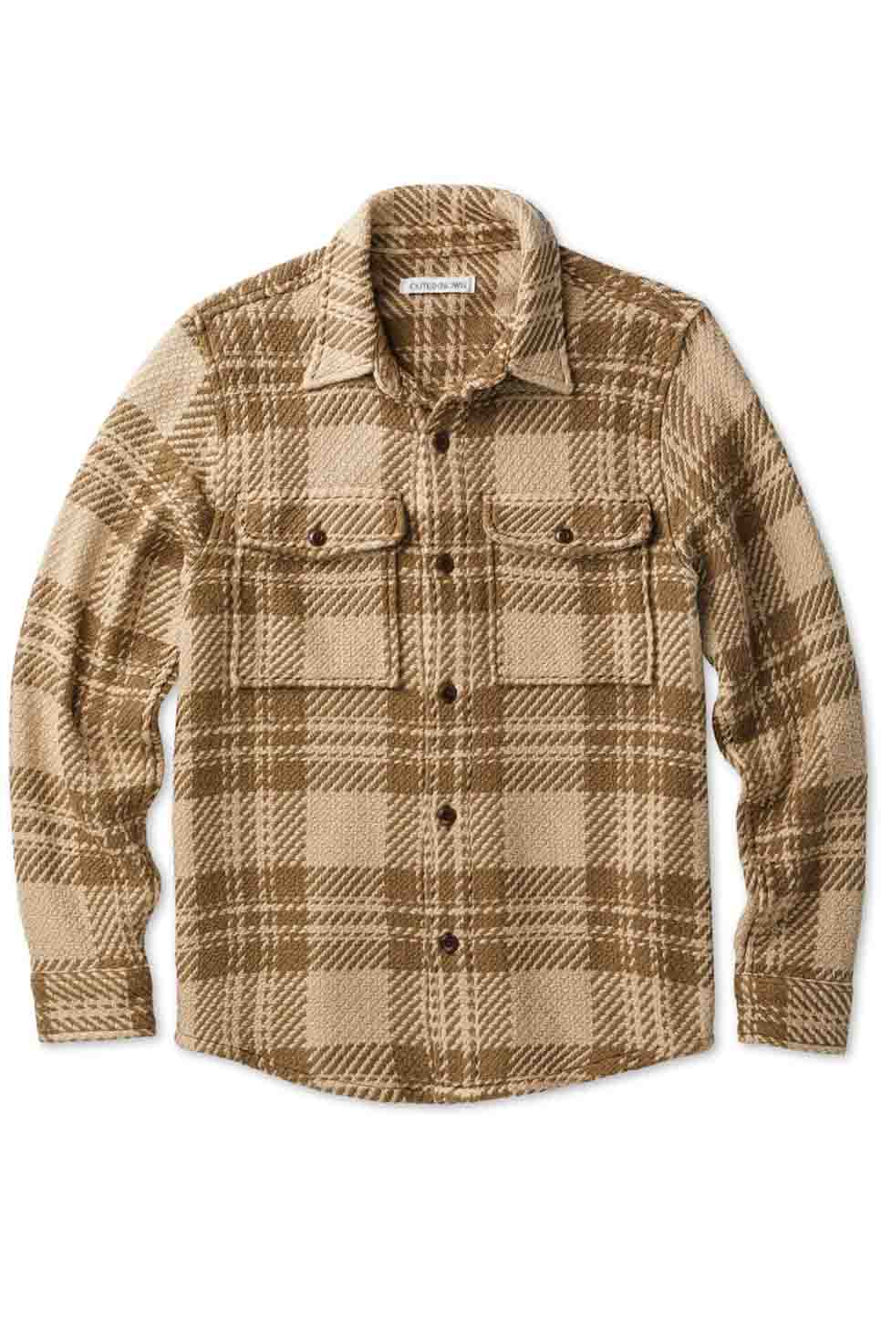 Outerknown - Cloud Weave Shirt - Tawny Wood Sea Mist Plaid - Flatlay