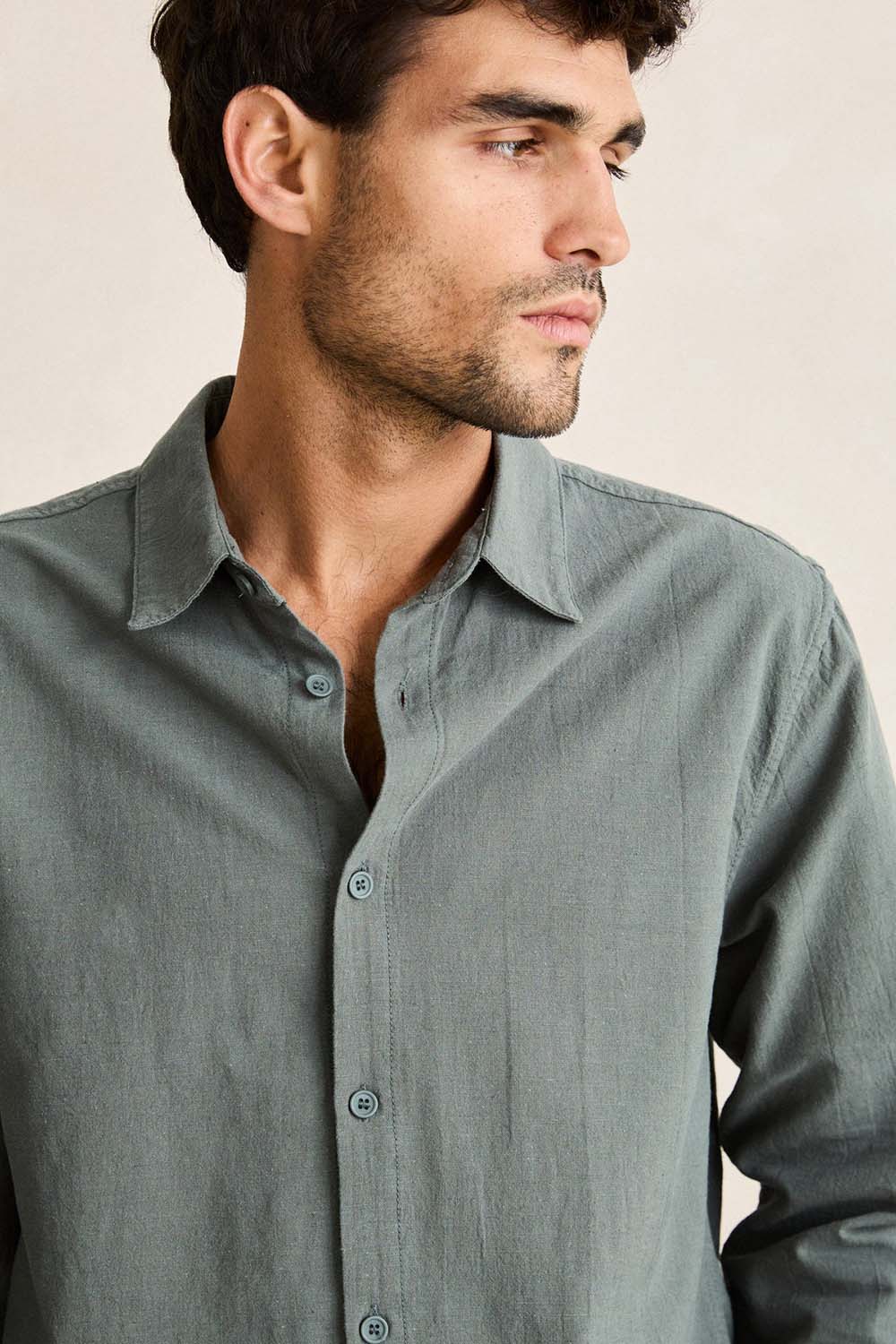 Rhythm - CLASSIC LINEN LS SHIRT - Silver Pine - Detail