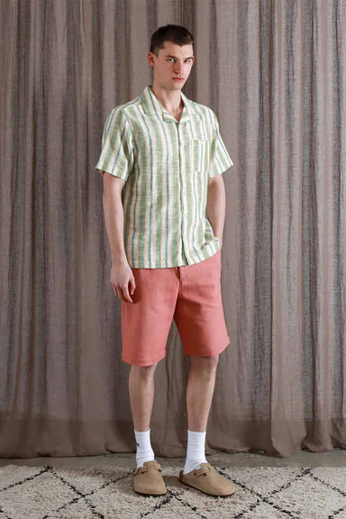 Far Afield - Selleck SS Shirt - Slub Stripe/Frosty Green - Model