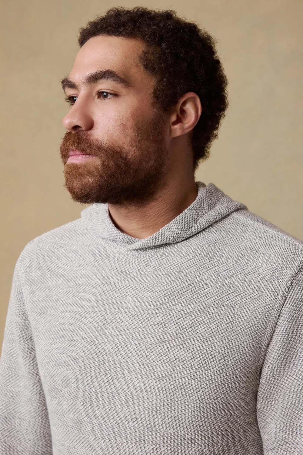 Faherty Whitewater Hoodie in Grey Shell Loop — Quarter view