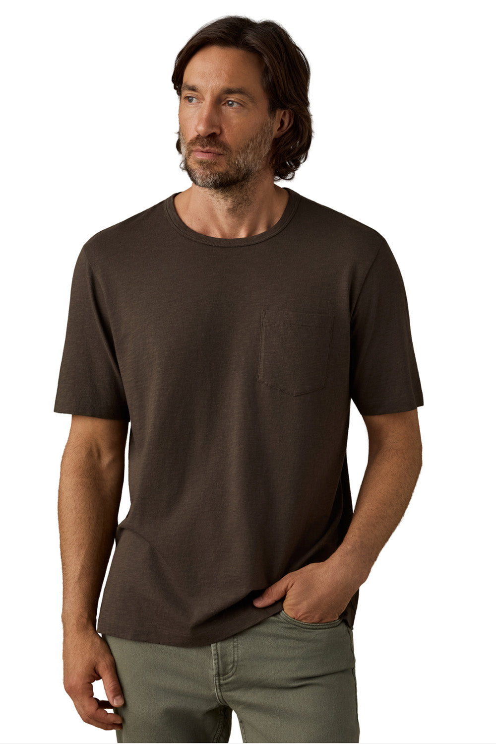 Faherty Sunwashed Pocket Tee in Coast Brown — Front view