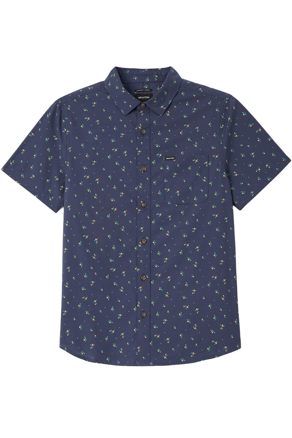 Brixton Charter Print Short Sleeve in Washed Navy Micro Floral — Flatlay view