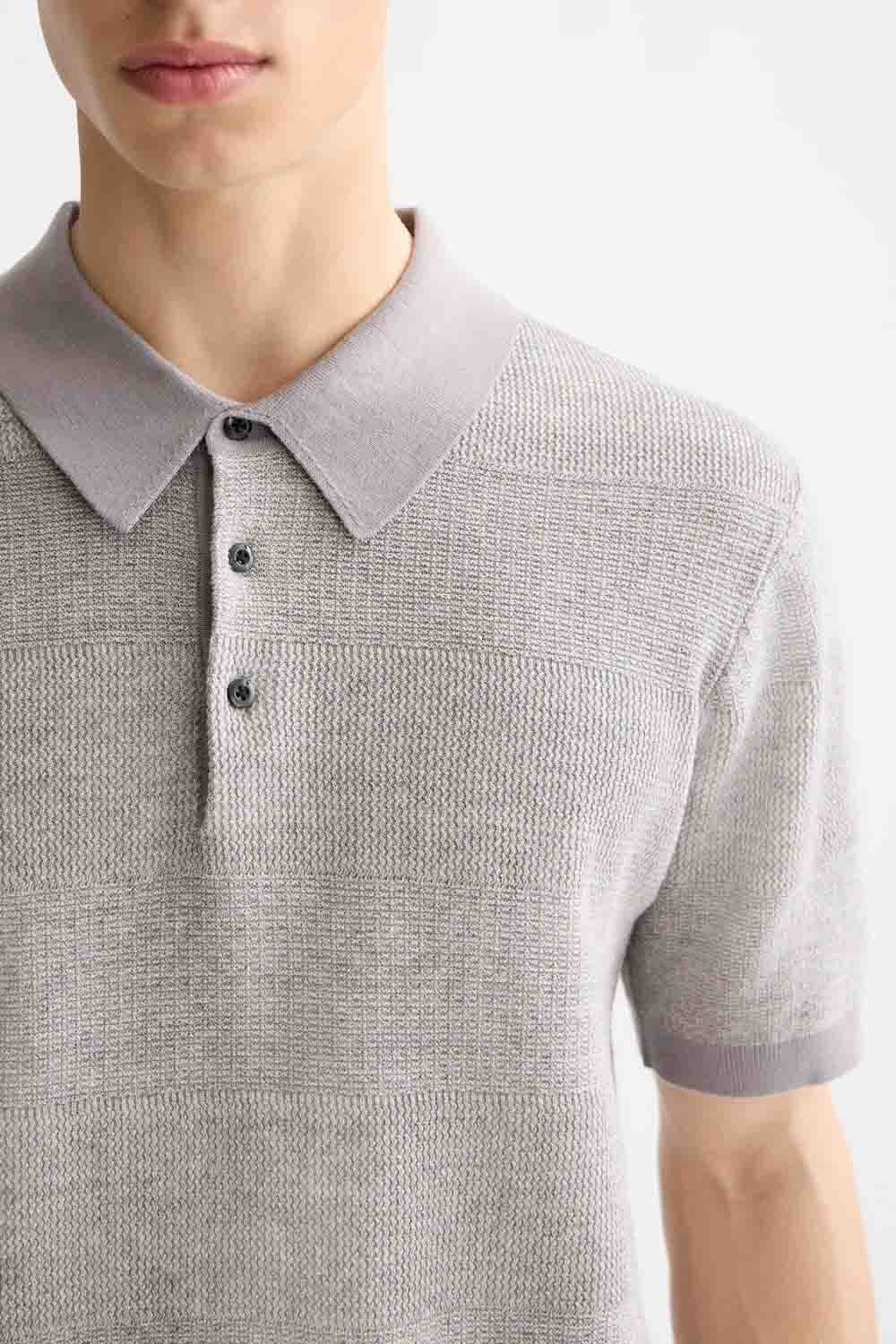 Scotch & Soda - KNITTED STRIPE POLO - Grey Melange - Detail