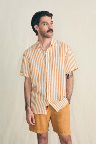 Faherty - Palma SS Linen Shirt - Gold Ivory Stripe - Front