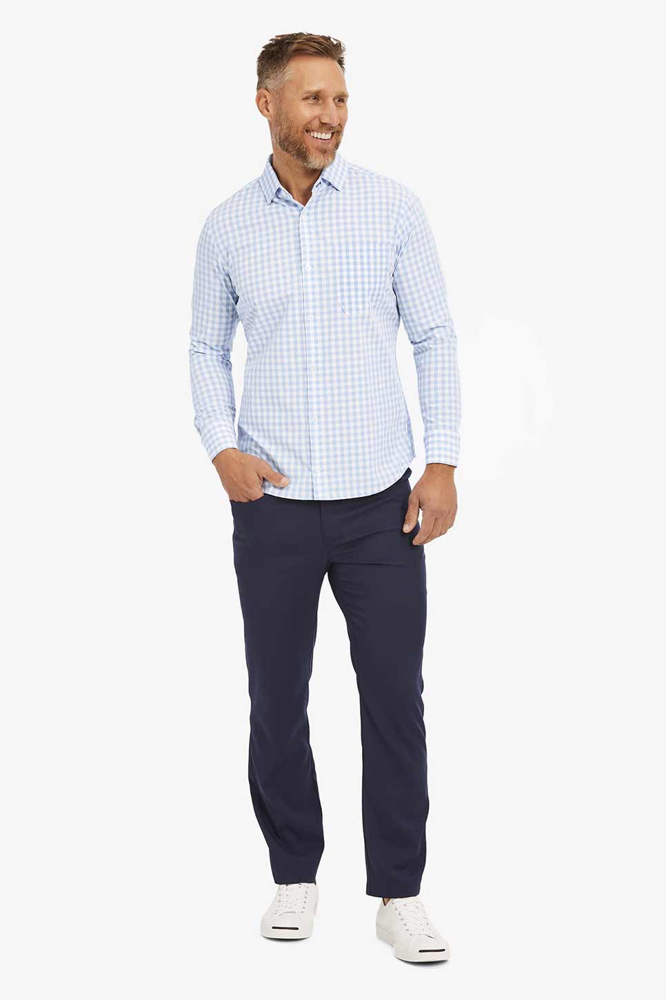 NO-TUCK LEEWARD LS Light Blue Gingham