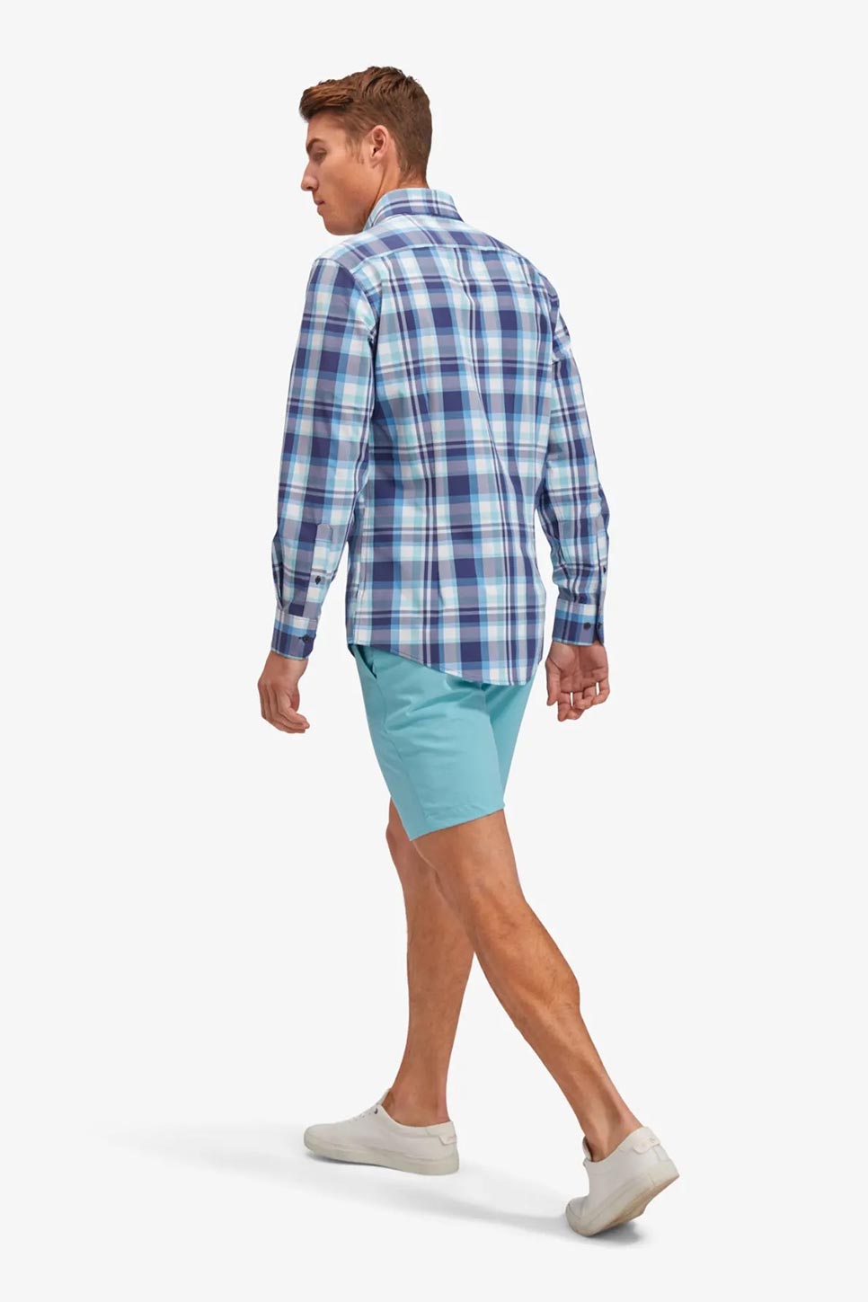 LEEWARD LS Navy Aqua Multi Large Plaid