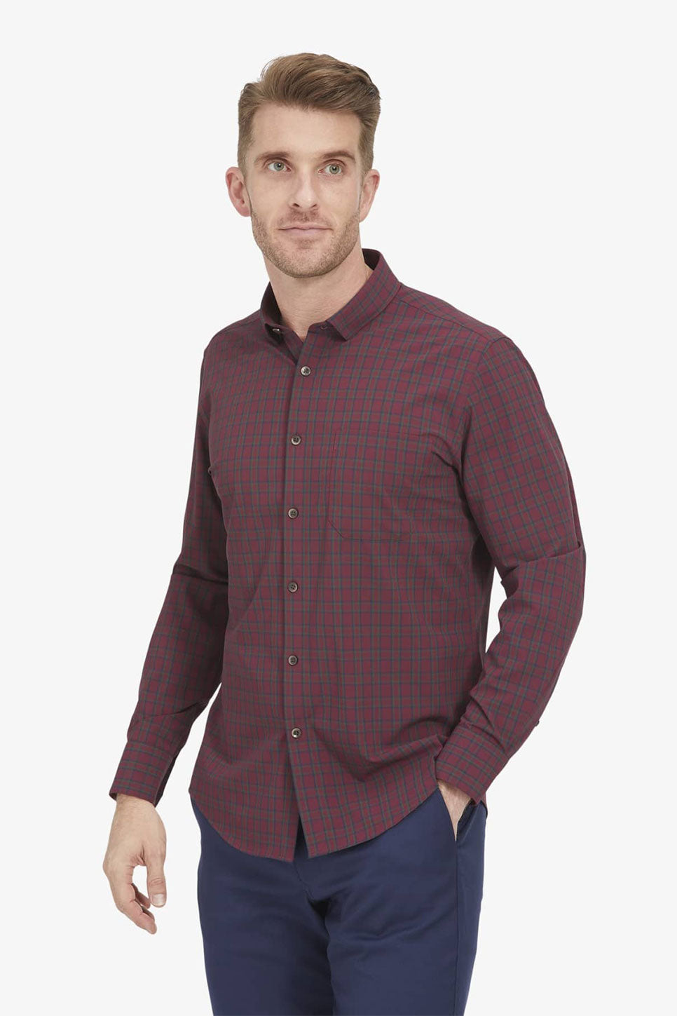 LEEWARD LS Burgundy Green Windowpane