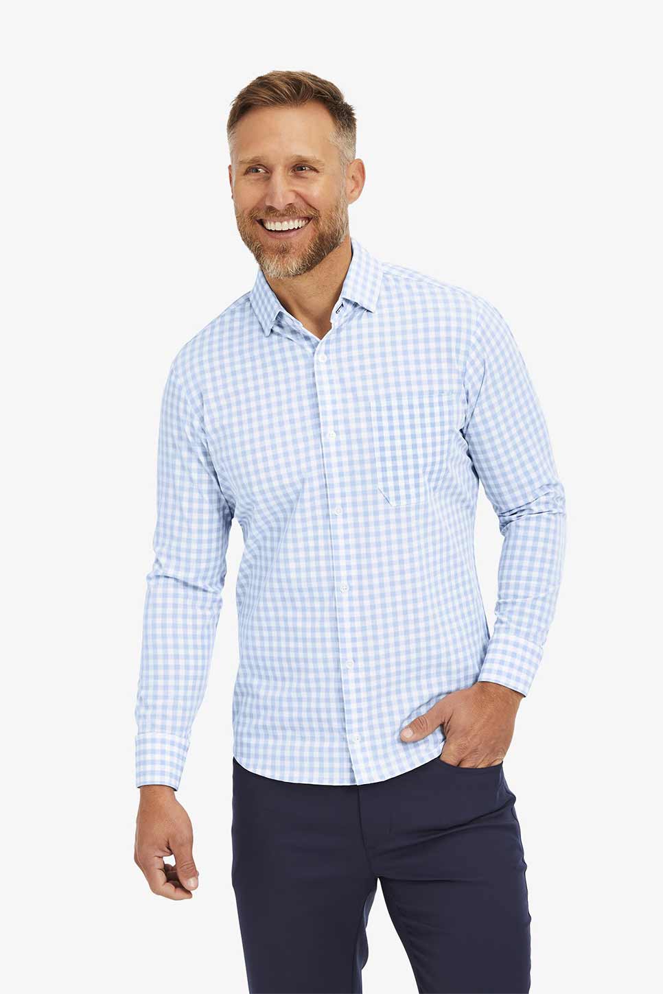 NO-TUCK LEEWARD LS Light Blue Gingham