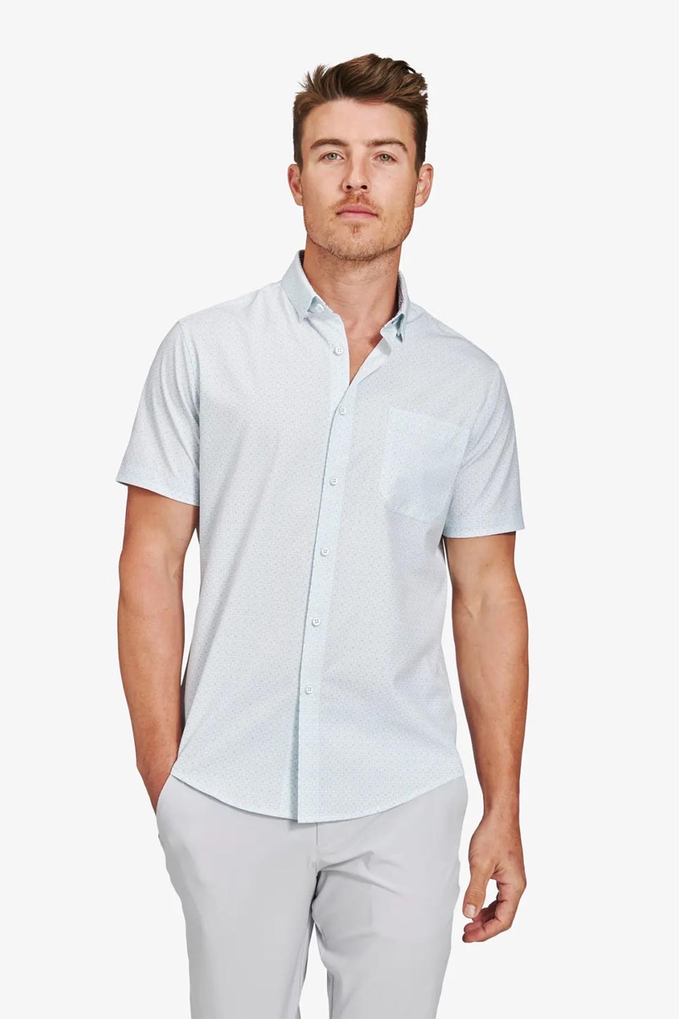 LEEWARD SS Light Blue Square Geo Print