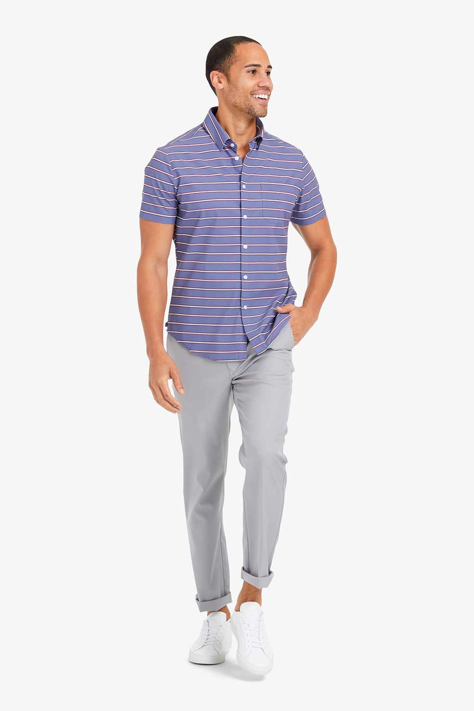 LEEWARD SS Chambray Horizontal Stripe