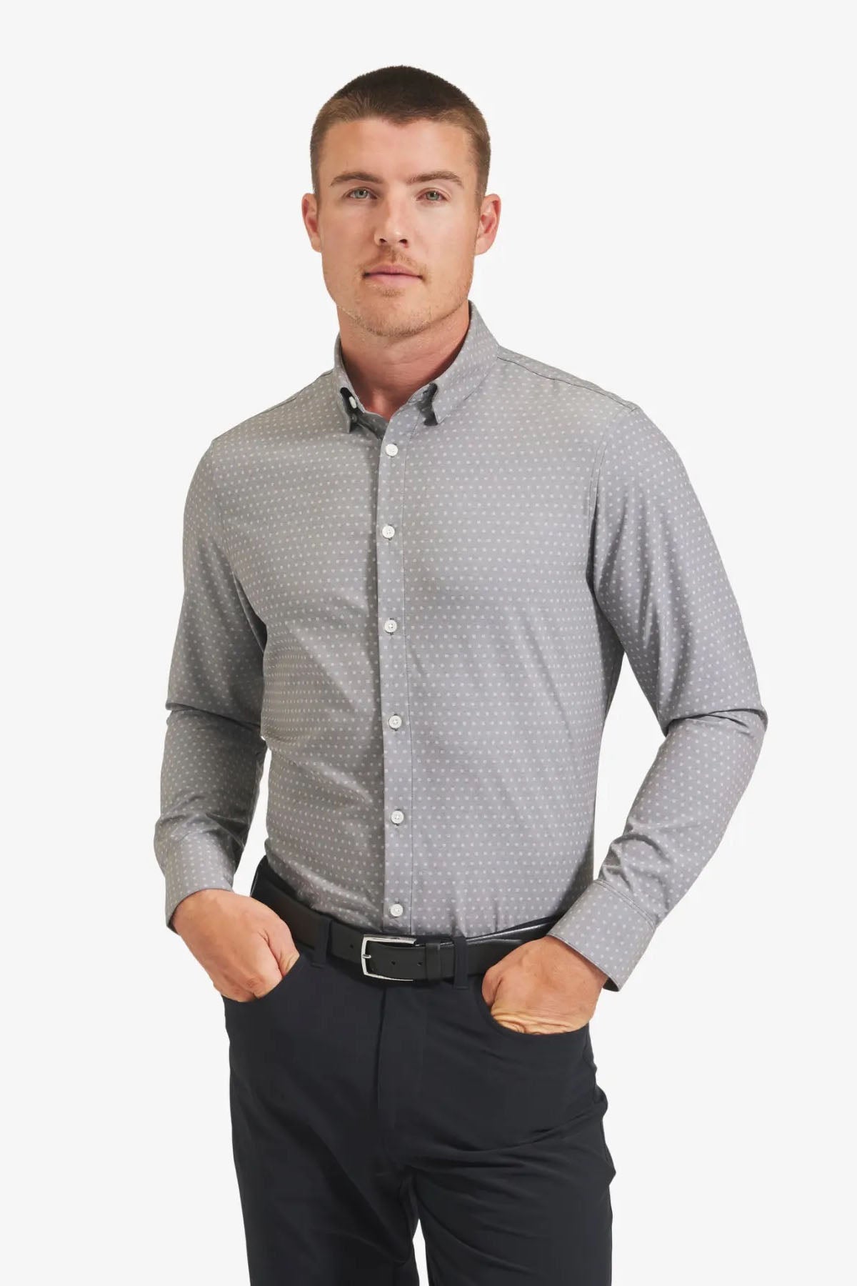 LEEWARD LS Gray Floral Dot Print