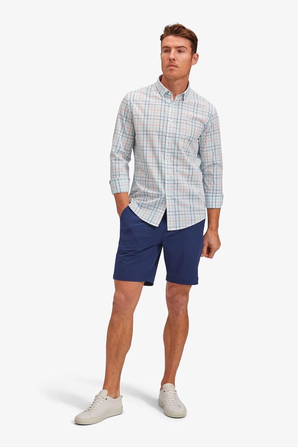 LEEWARD LS Teal Multi Plaid