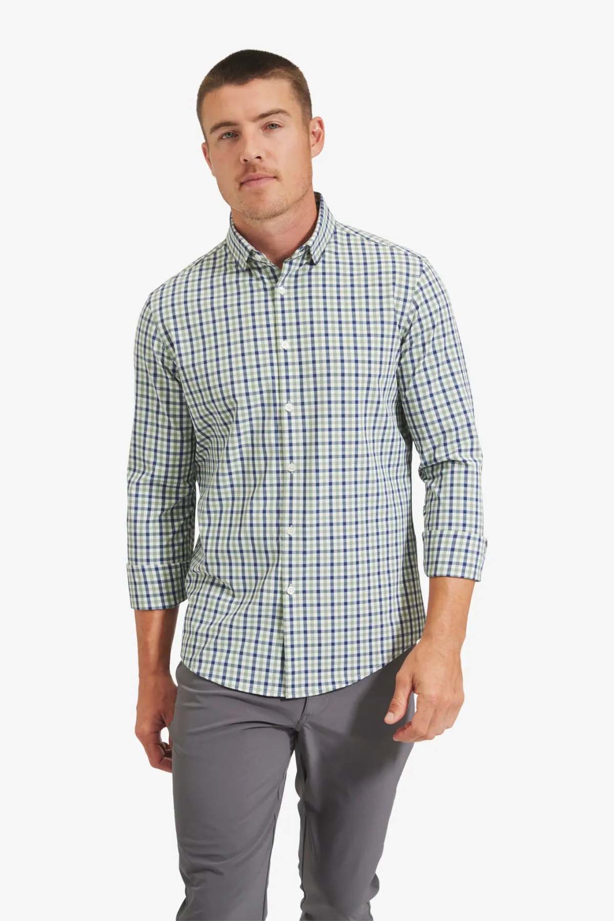LEEWARD LS Navy Green Check