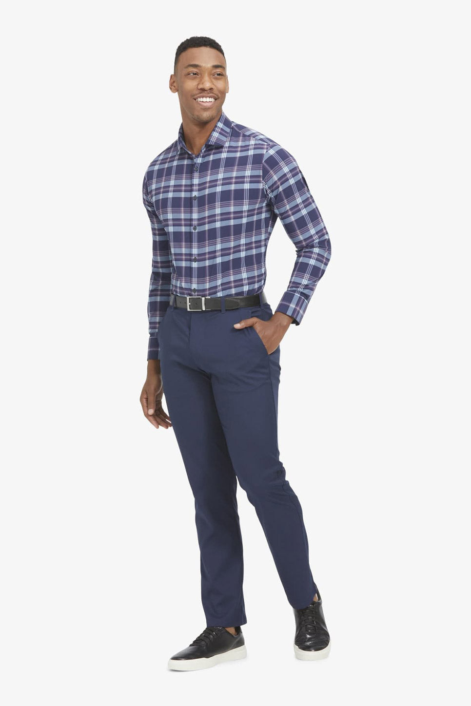 MONACO LS Navy Large Plaid