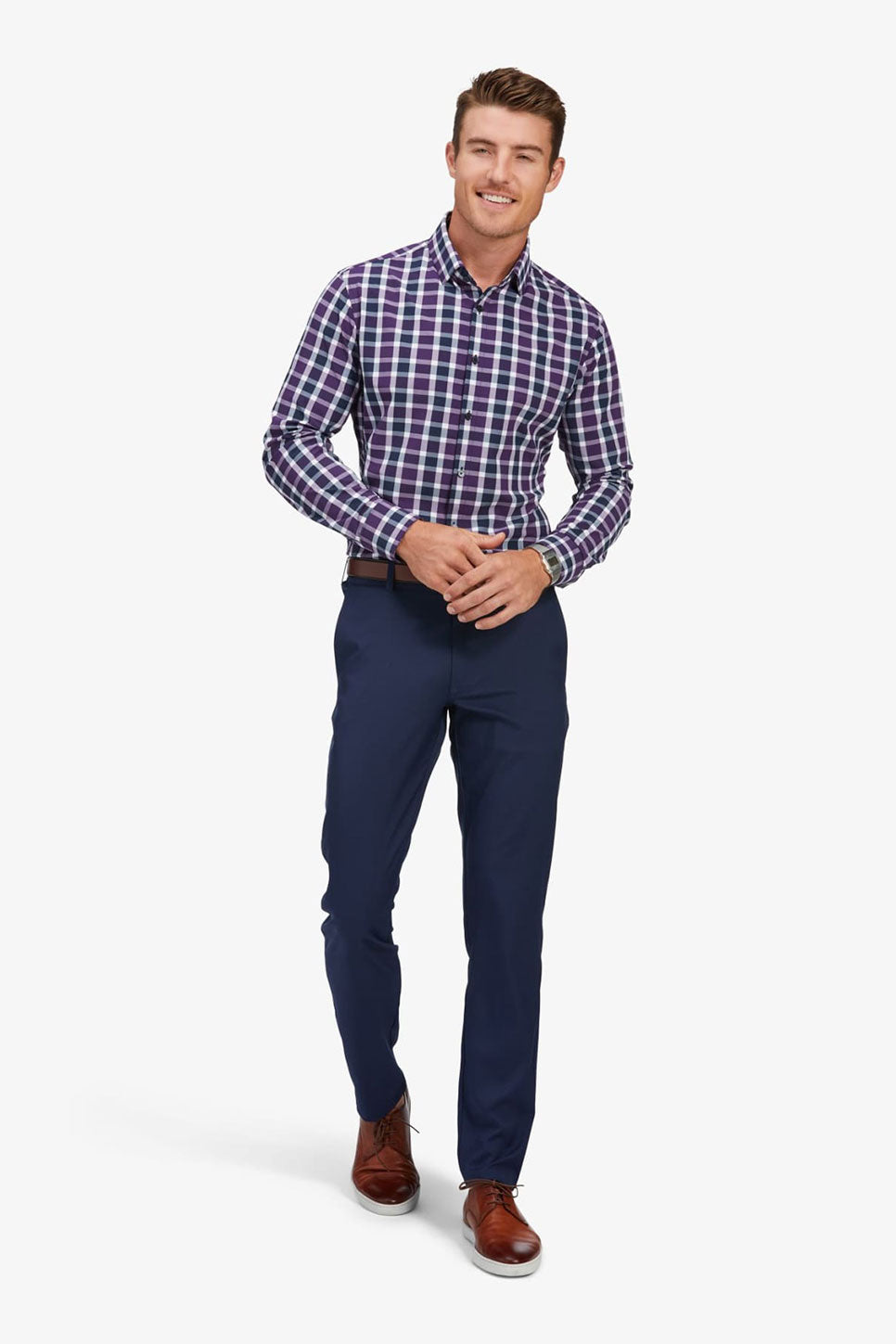 LEEWARD LS Purple Navy Large Check