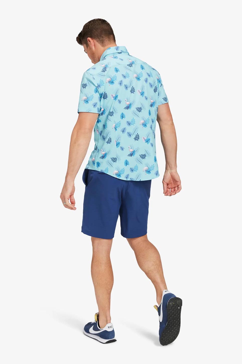 LEEWARD SS Aqua Pink Flamingo Print