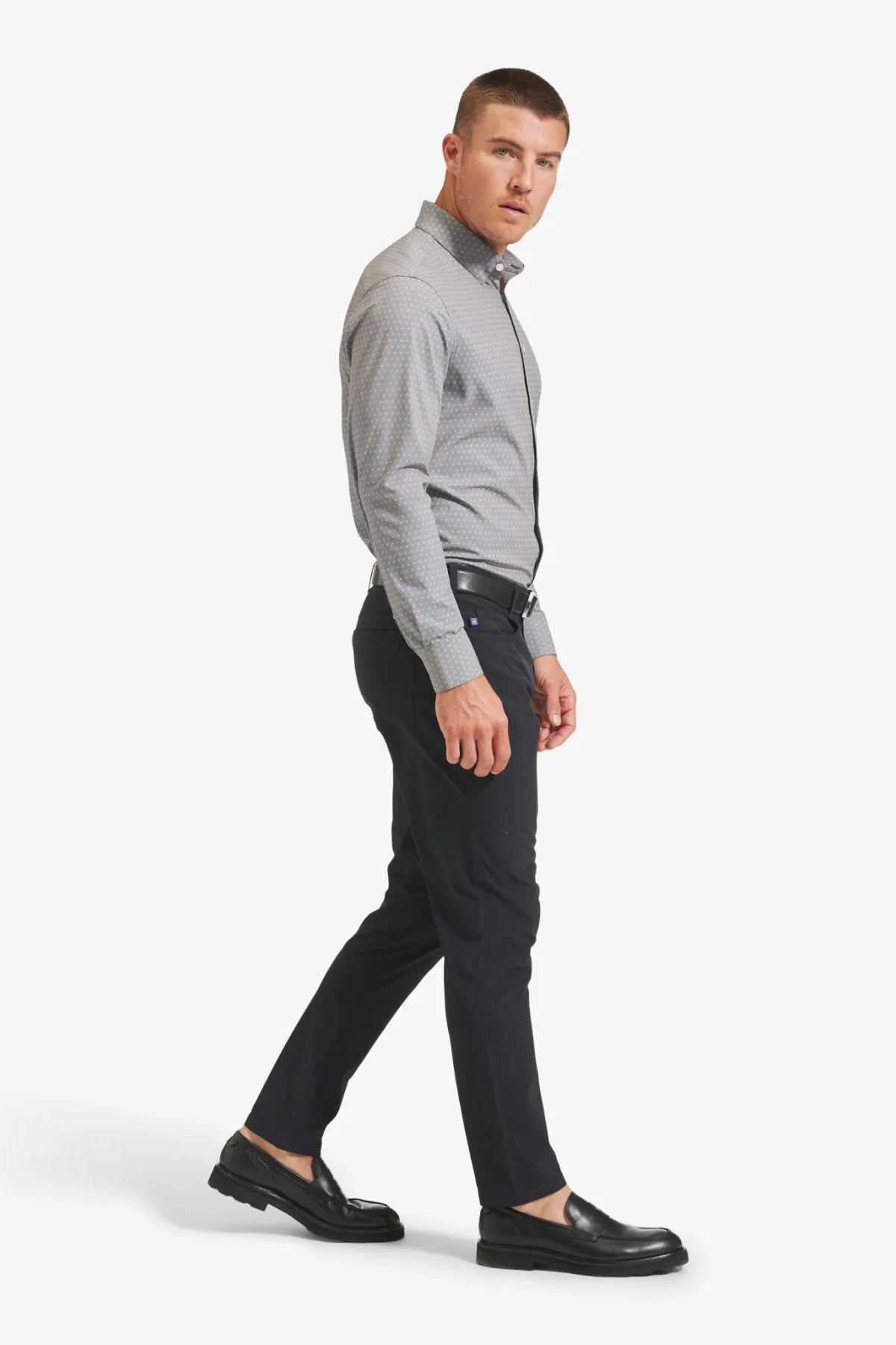 LEEWARD LS Gray Floral Dot Print