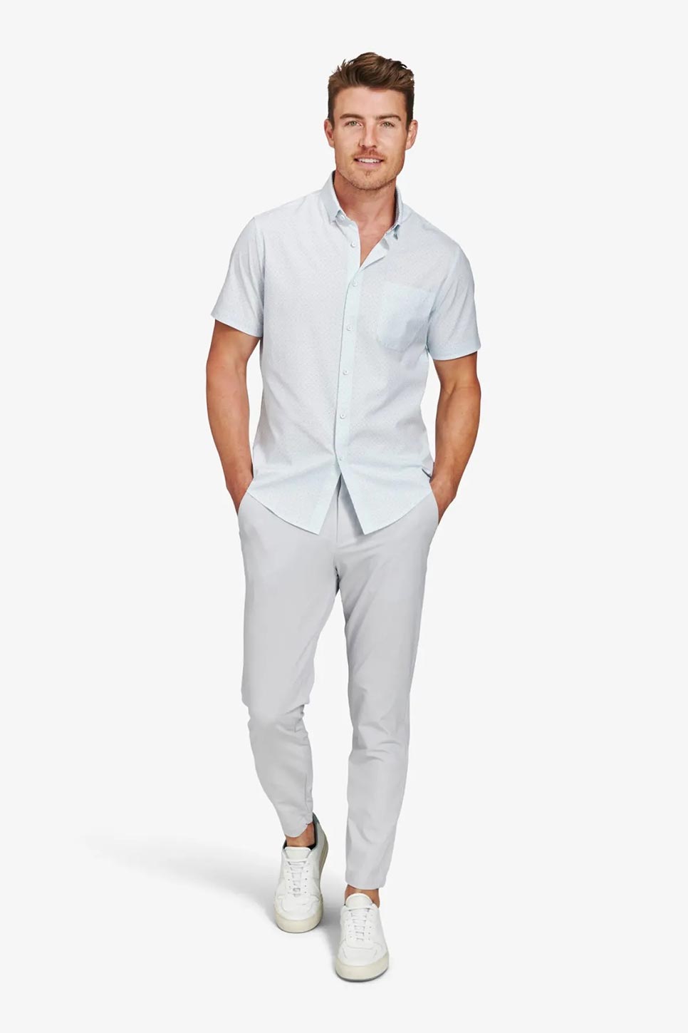 LEEWARD SS Light Blue Square Geo Print