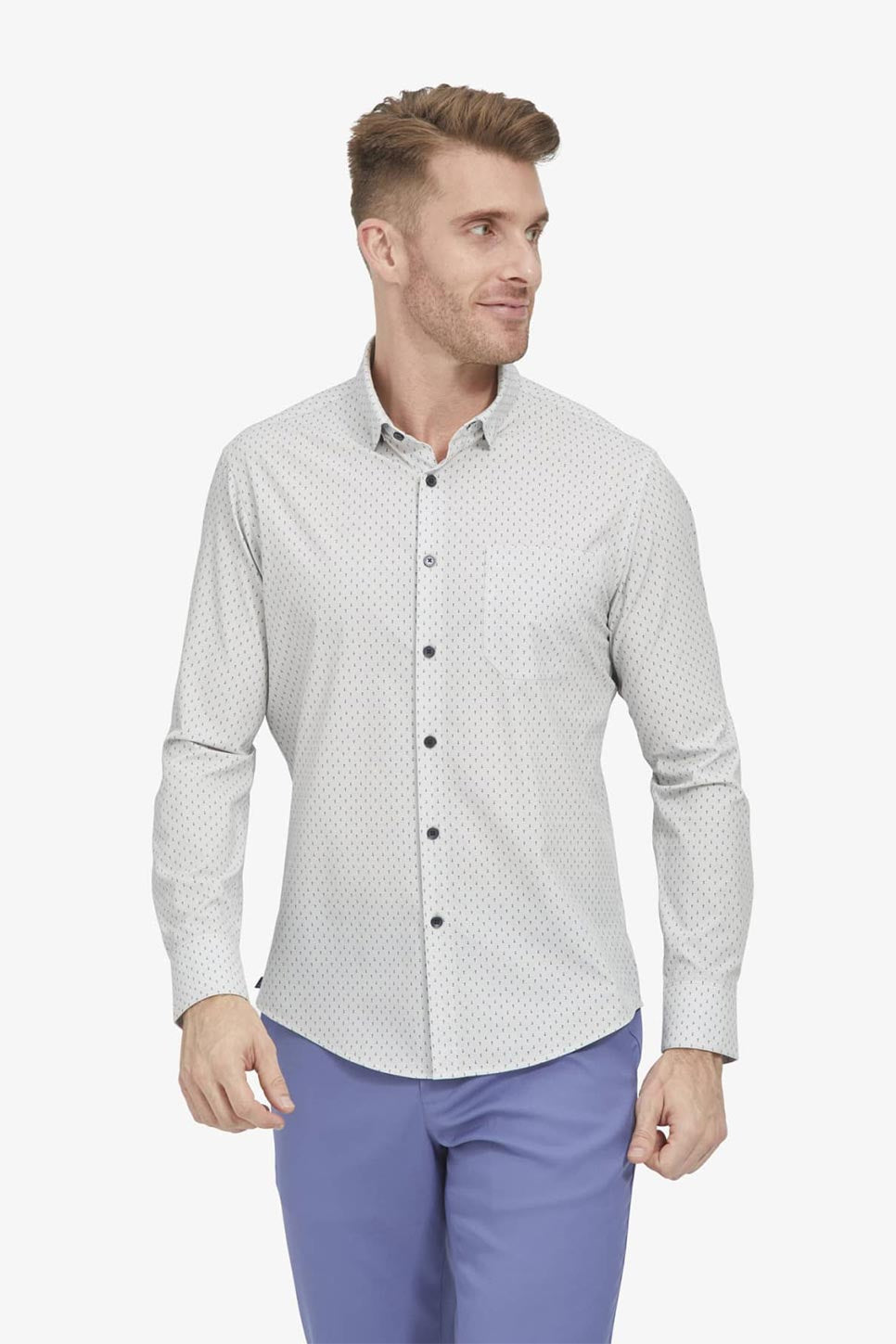 LEEWARD CASUAL LS Gray Geo Print