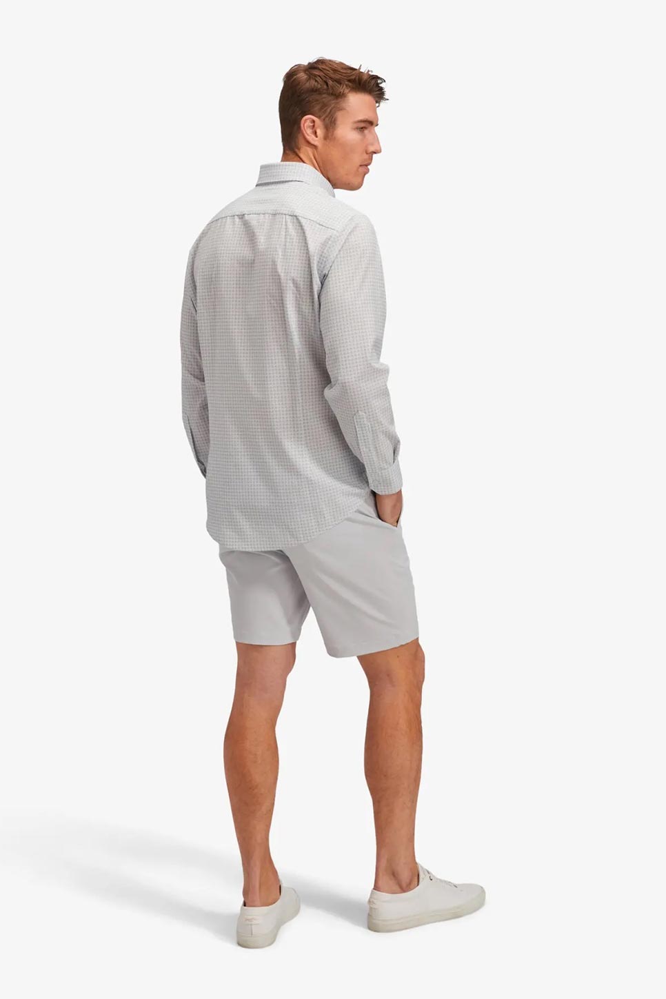 LEEWARD LS Gray Geo Basketweave Print